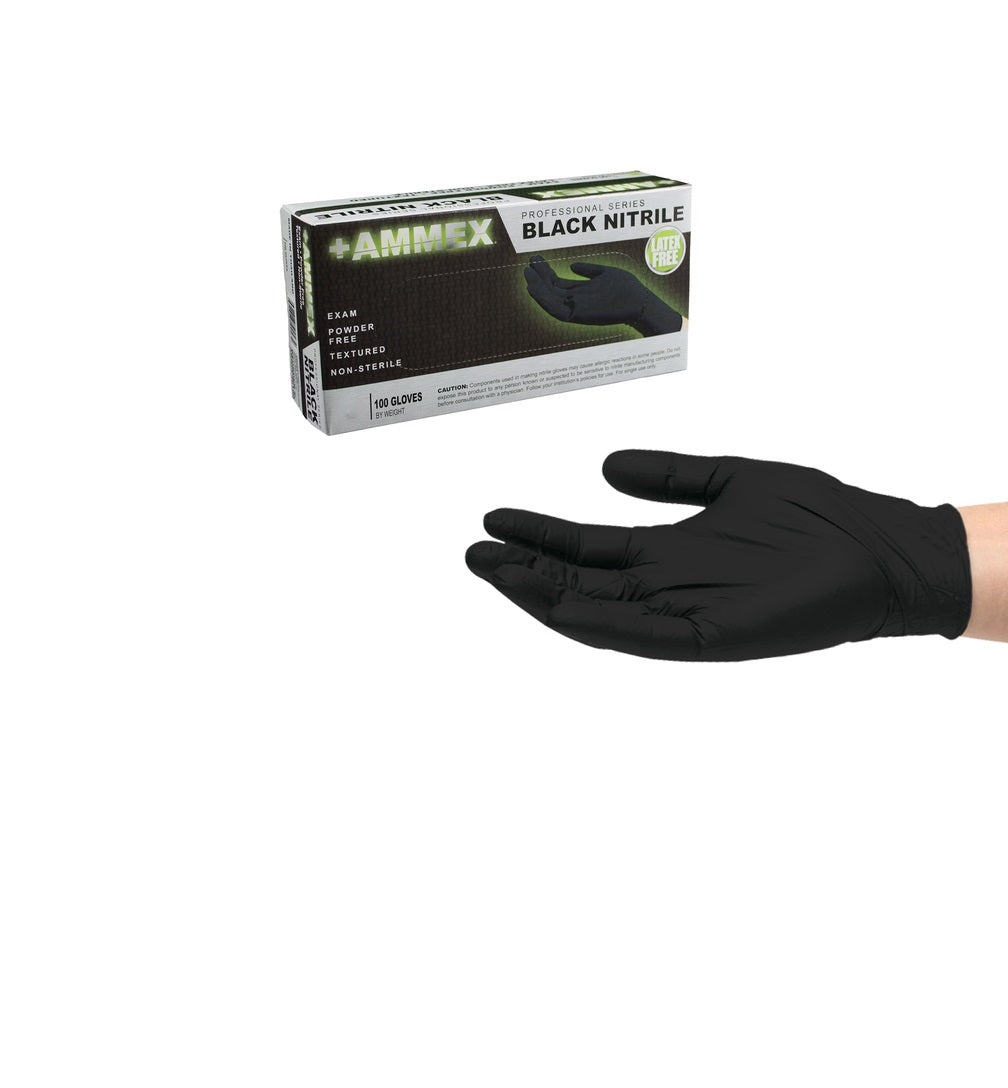 Ammex ABNPF42100 Nitrile Disposable Gloves, Black, Small, 100 Pieces