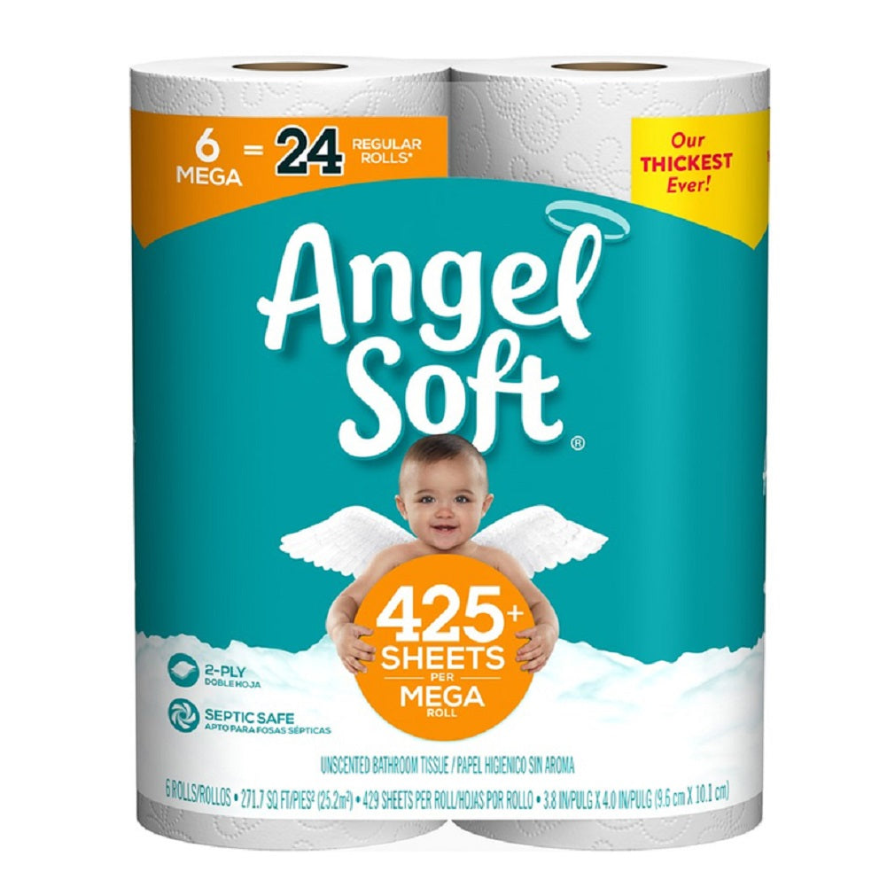 Angel Soft 79256 Toilet Paper, White, 6 Rolls