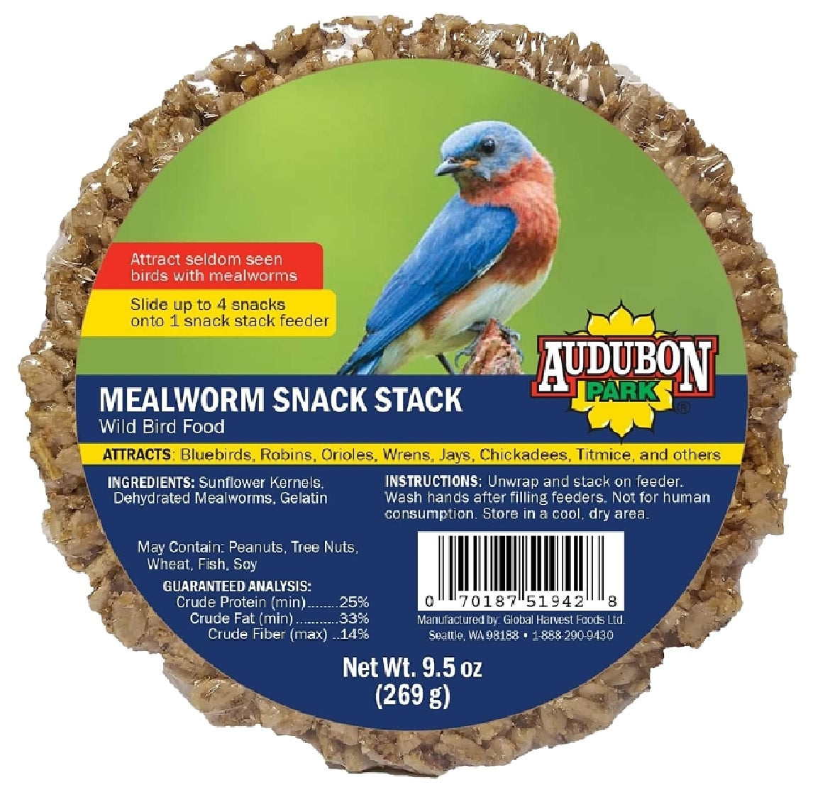 Audubon Park 13139 Mealworm Snack Stack Wild Bird Food, 9.5 Oz