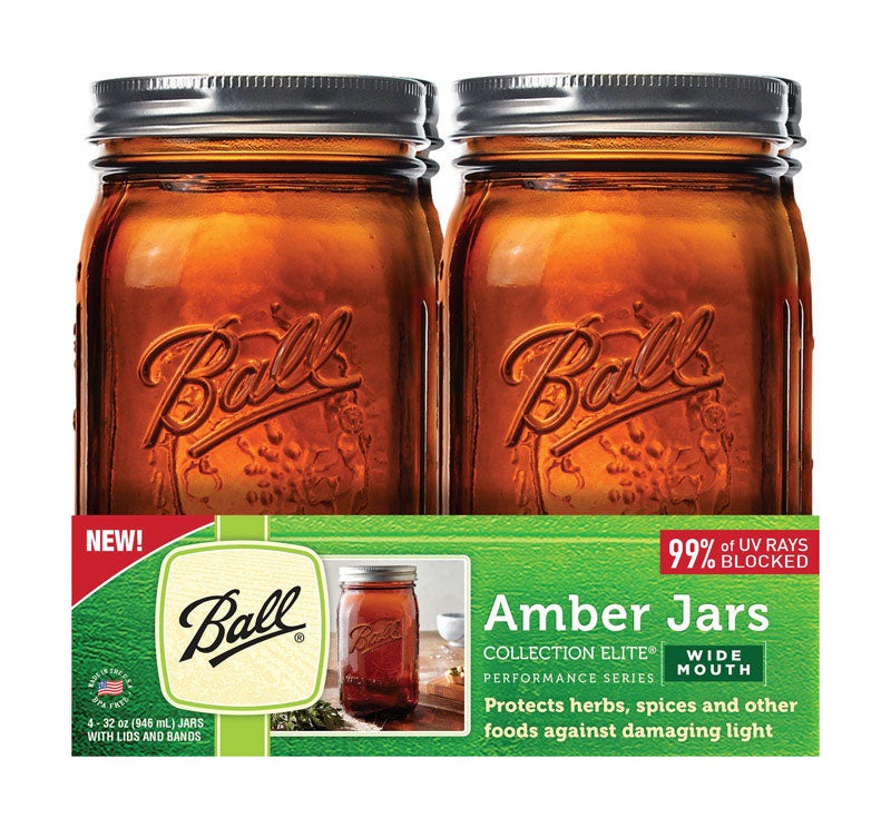 Ball 1440069046 Collection Elite Wide Mouth Canning Jar, Assorted Colors, 32 Oz