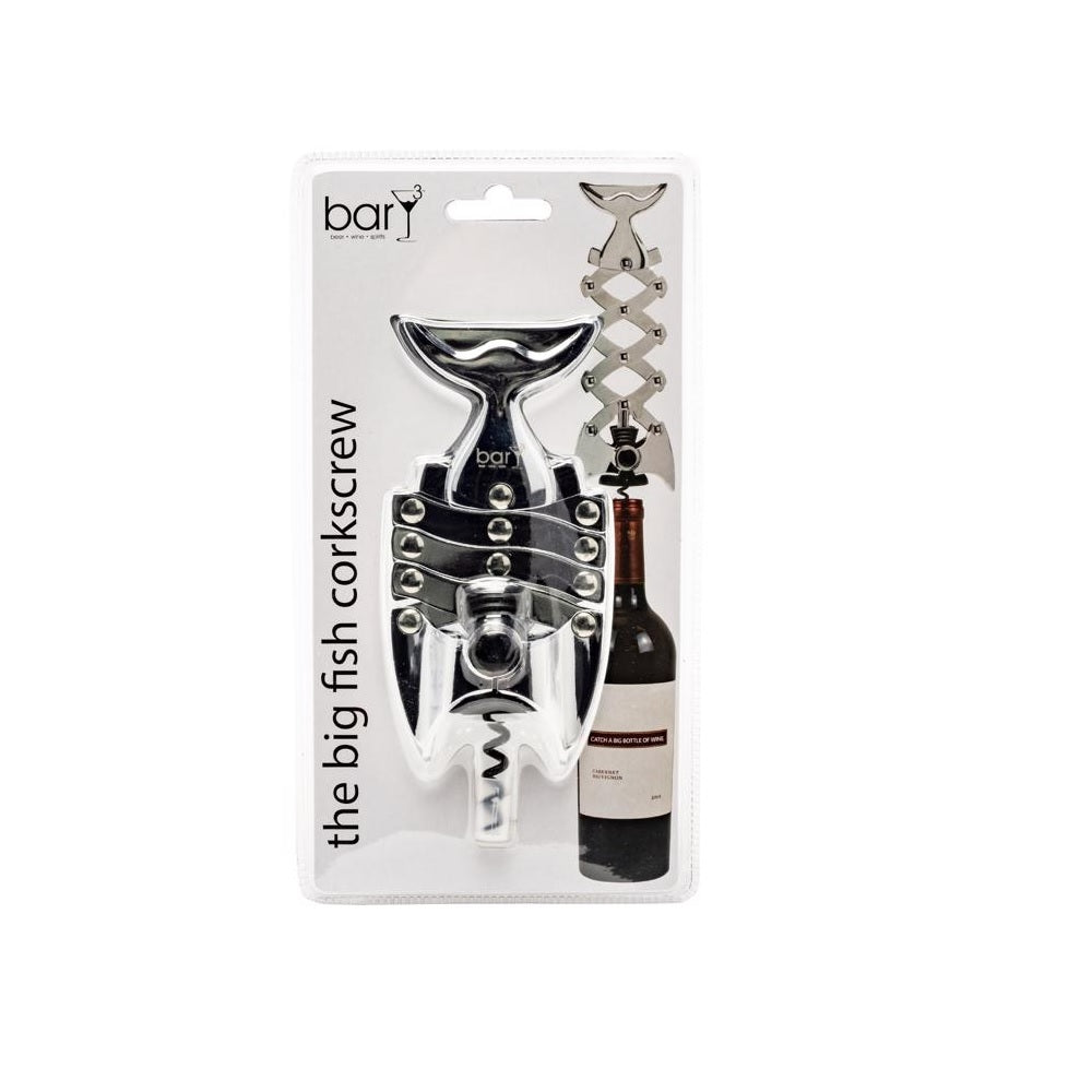 BarY3 BAR-0759 Big Fish Corkscrew, Silver, Stainless Steel