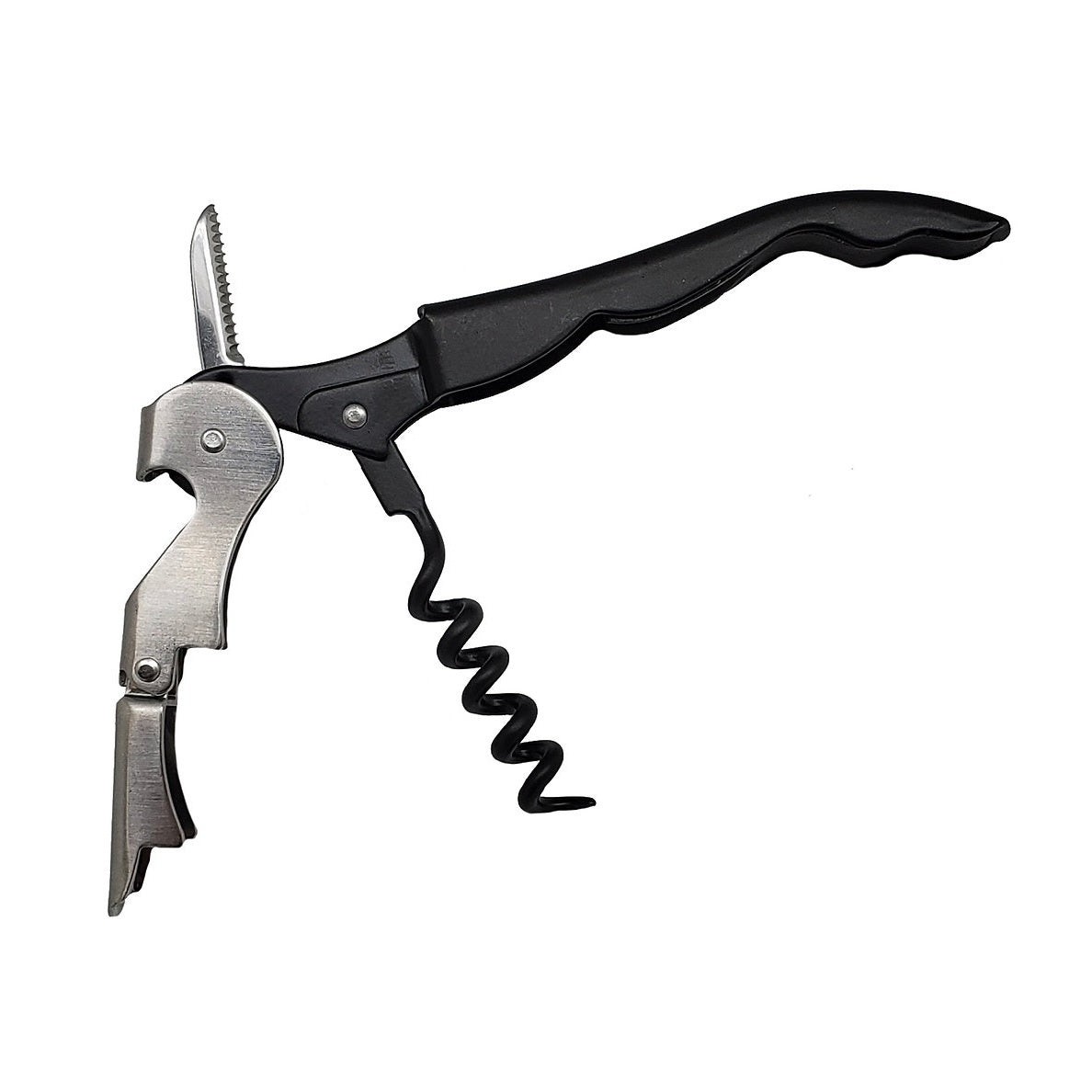 BarY3 BAR-0496 Double Puller Waiter's Corkscrew, Black/Silver