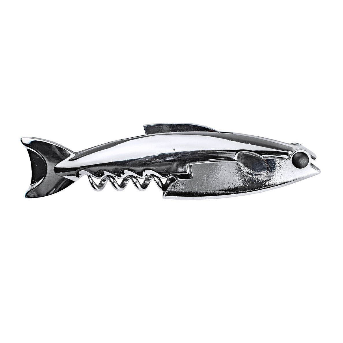BarY3 BAR-0752 Shark Waiter's Corkscrew, Silver, Stainless Steel