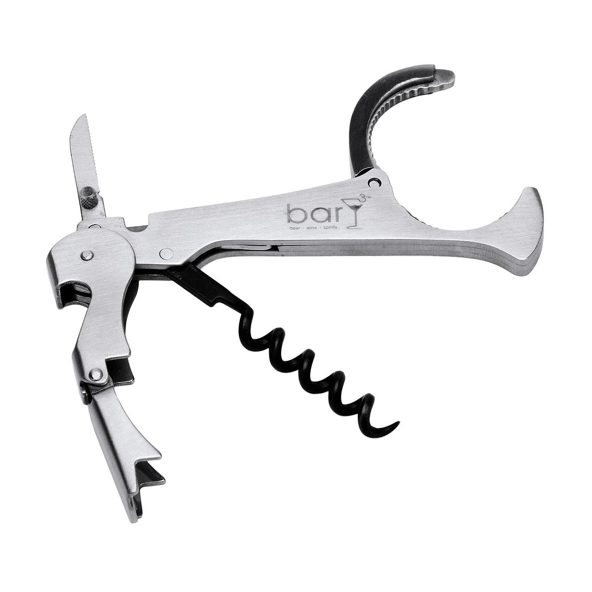 BarY3 BAR-0142 Waiter's Corkscrew With Foil Cutter, Stainless Steel