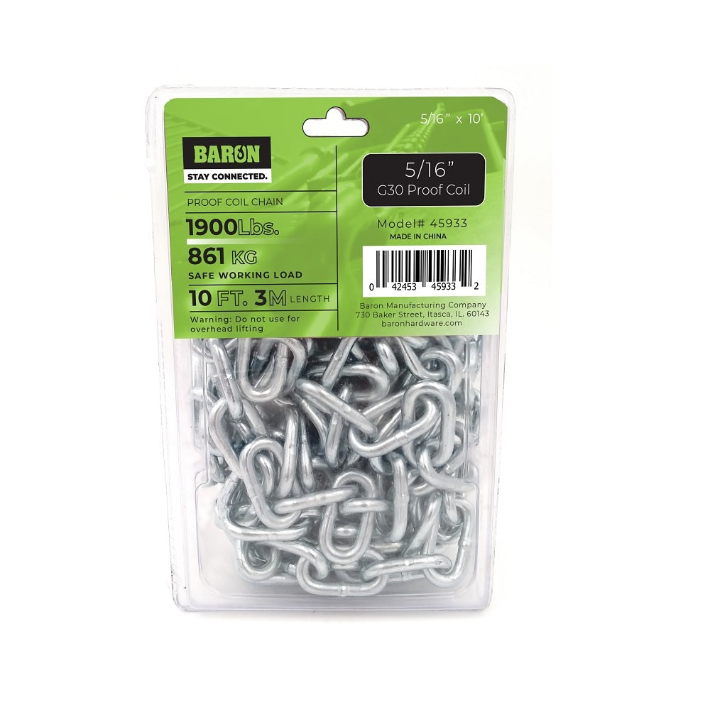 Baron 45933 Proof Coil Chain, 5/16 Inch x 10 Feet