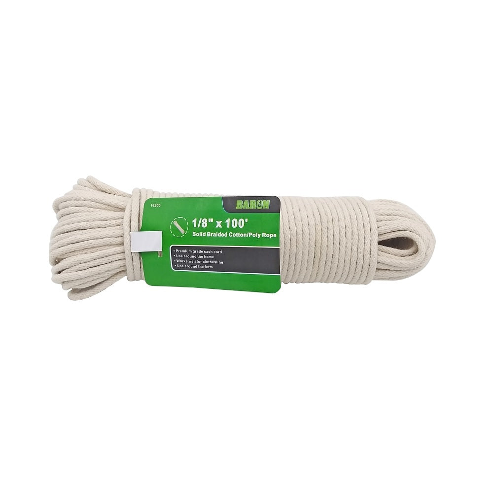 Barot Rope Baron 14200 Smooth Braided Rope, 1/8 Inch x 100 Feet — LIfe and Home