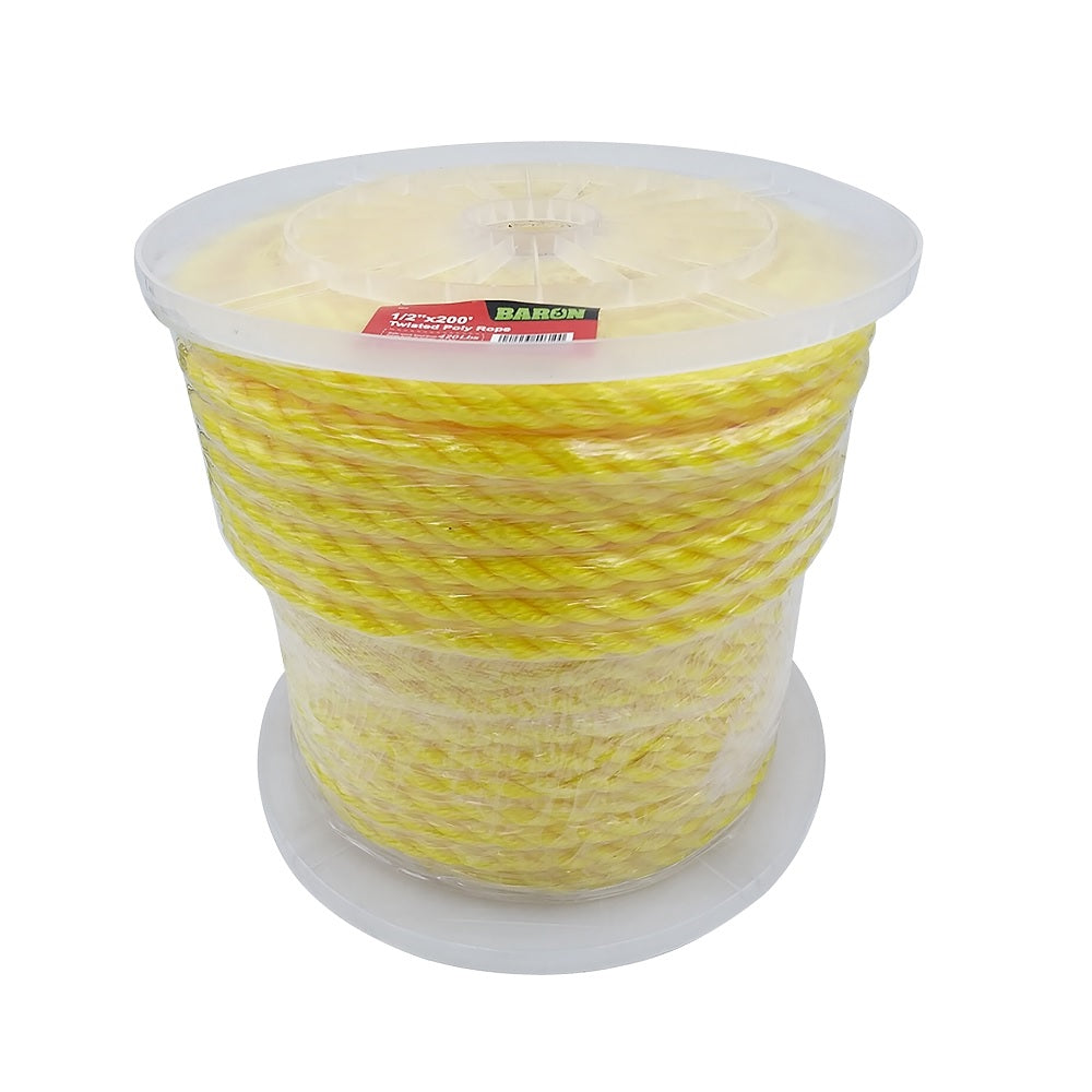 Baron 54610 Twist Poly Rope, Yellow, 1/2 Inch X 200 Feet