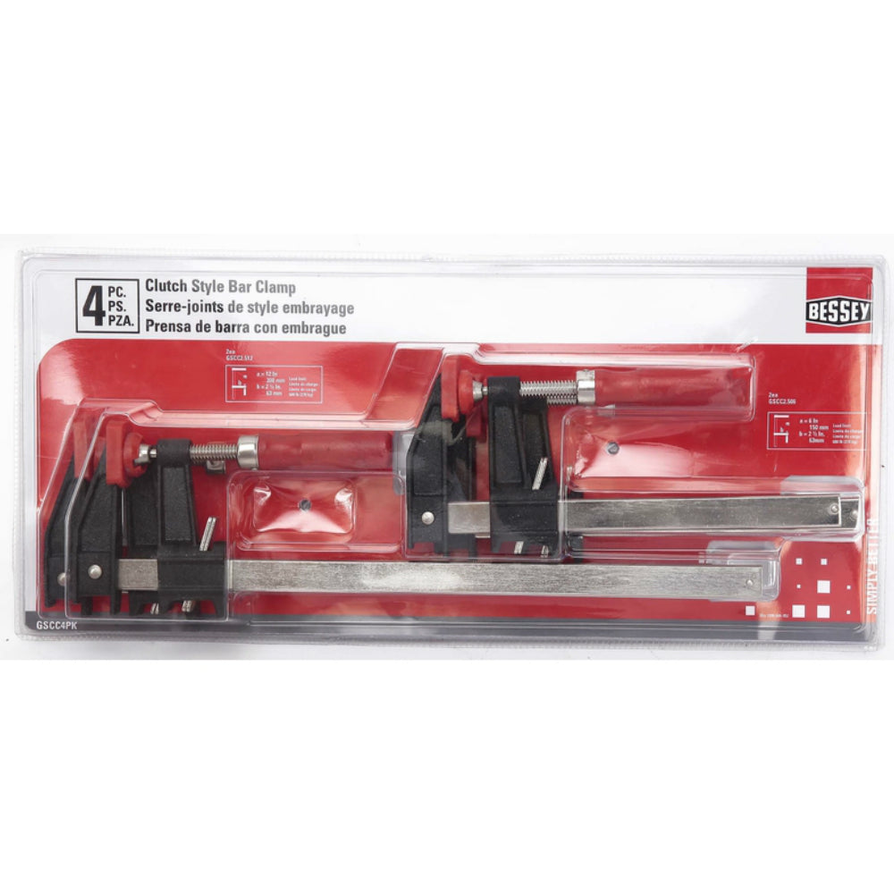 Bessey GSCC4PK Clutch Style Bar Clamp Set, 600 lb