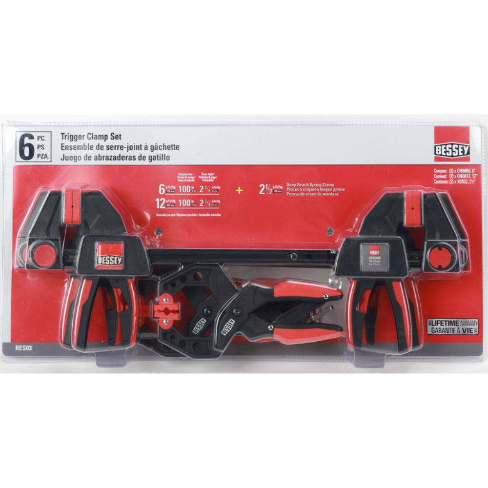 Bessey RES03 Trigger and Spring Combination Clamp Set, 6 Piece
