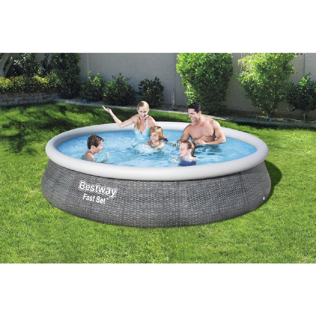 Bestway 57375E Fast Set Round Above Ground Pool, Gray