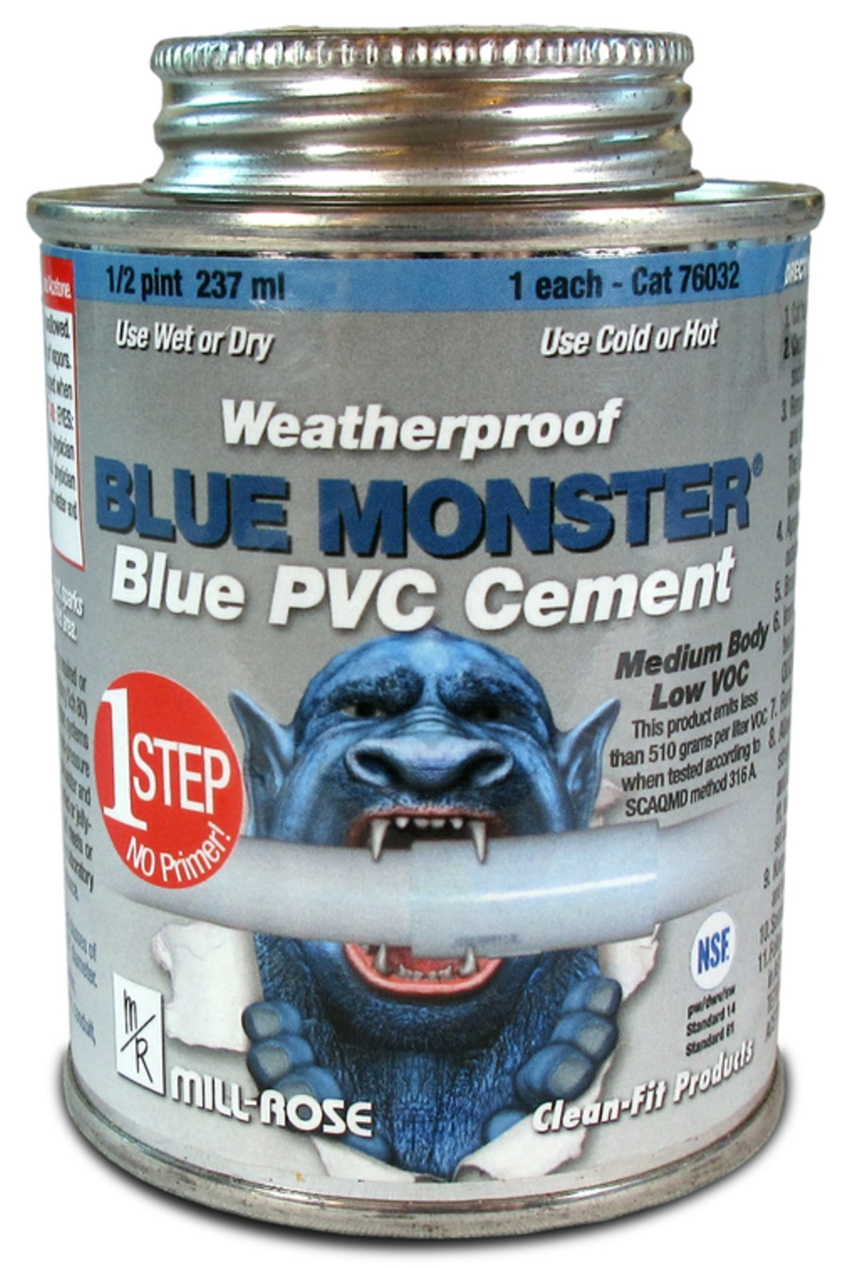 Blue Monster 76032 PVC Cement, 1/2 Pint