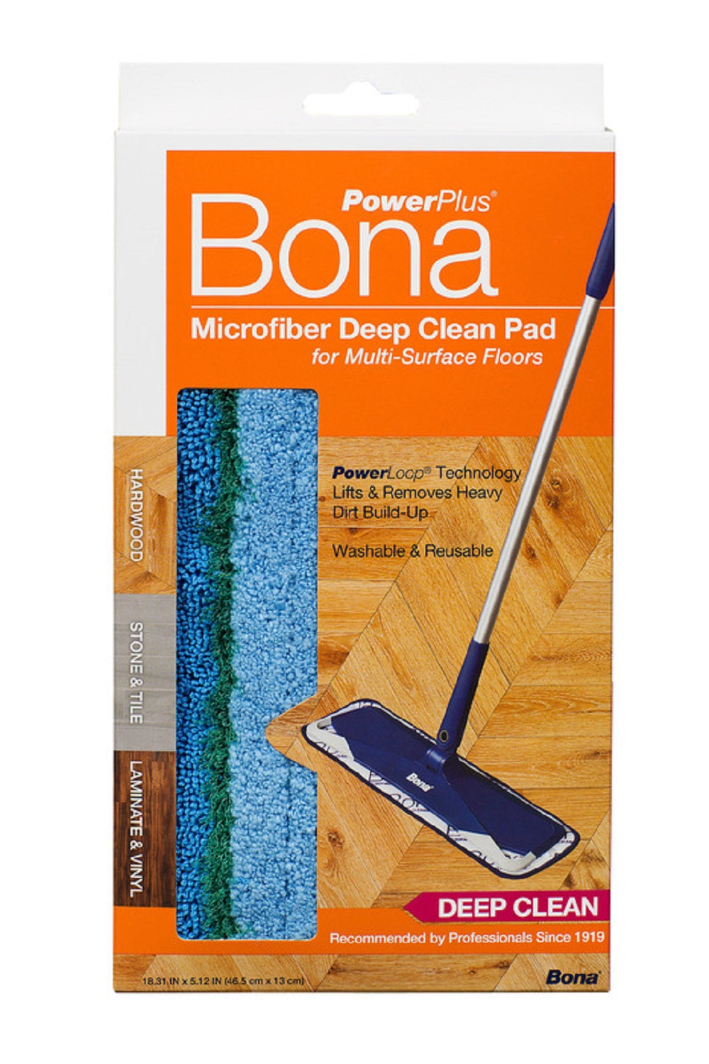 Bona AX0003495 Power Plus Deep Cleaning Pad, Microfiber, 15" x 4"
