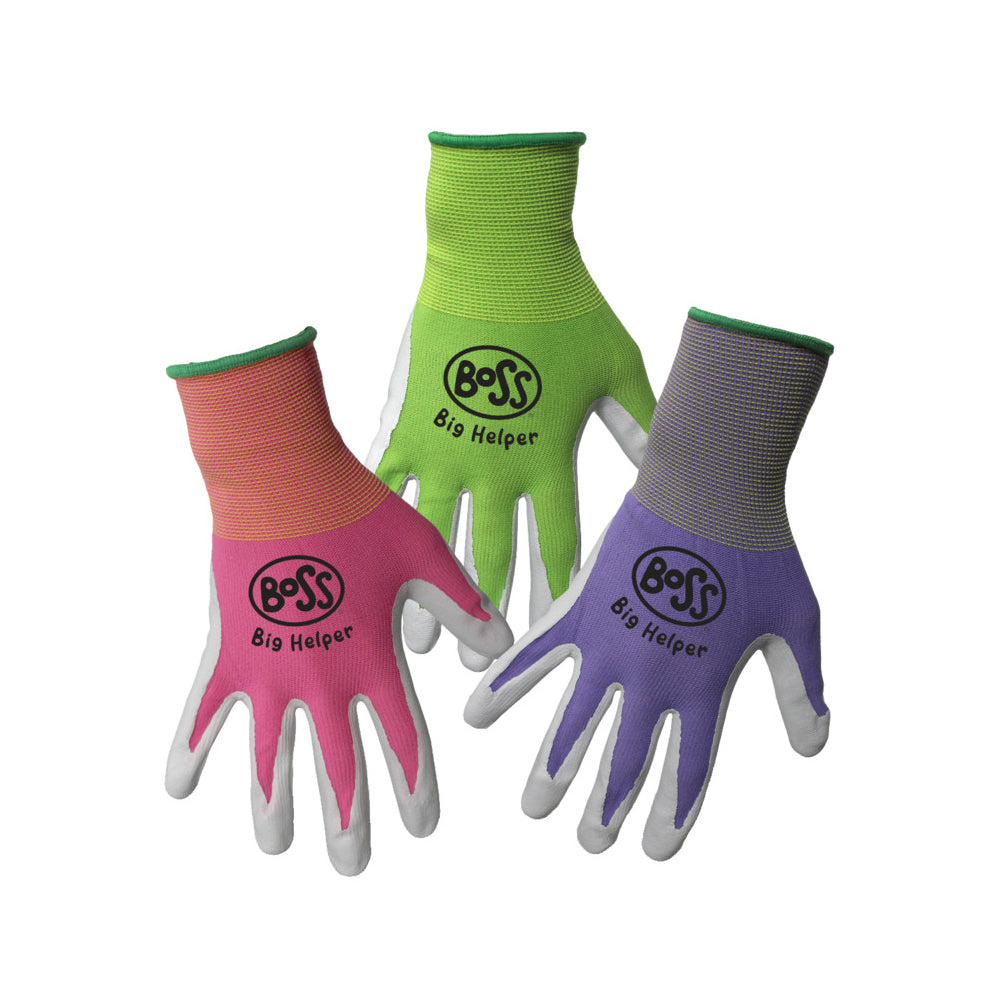 Boss 8438K Kids Nylon Nitrile Coated Palm & Fingers Glove, Assorted Color