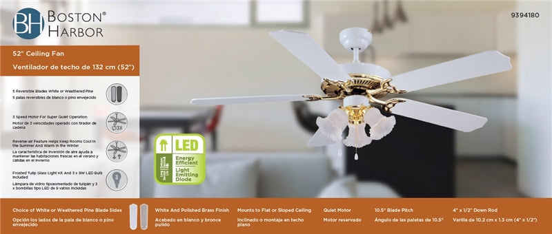 Boston Harbor CF-78025L Dual-mount Ceiling Fan, 52"