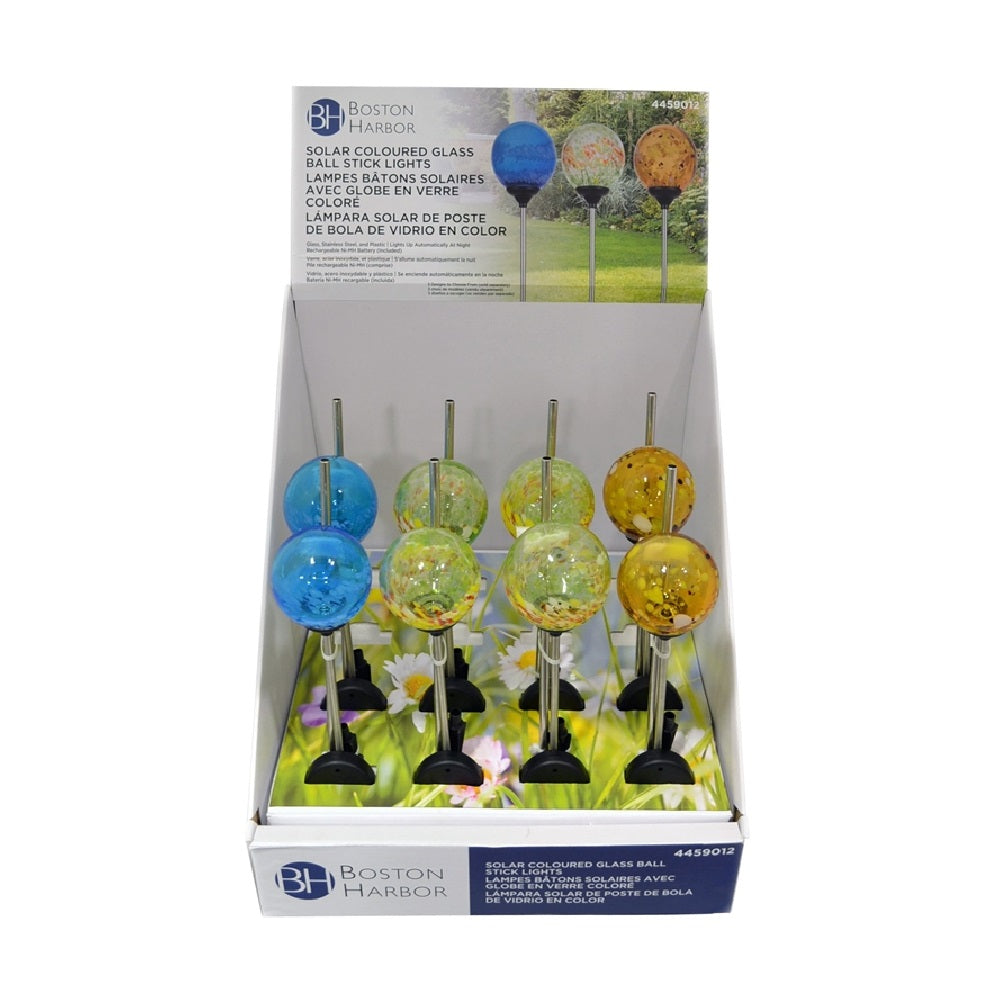 Boston Harbor 16608 Color Glass Ball Solar Stick Light, Assorted