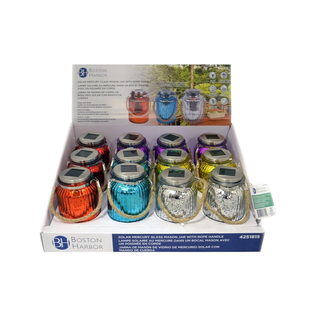 Boston Harbor 24725 Glass M-Jar Solar Light With Rope Handle, Assorted