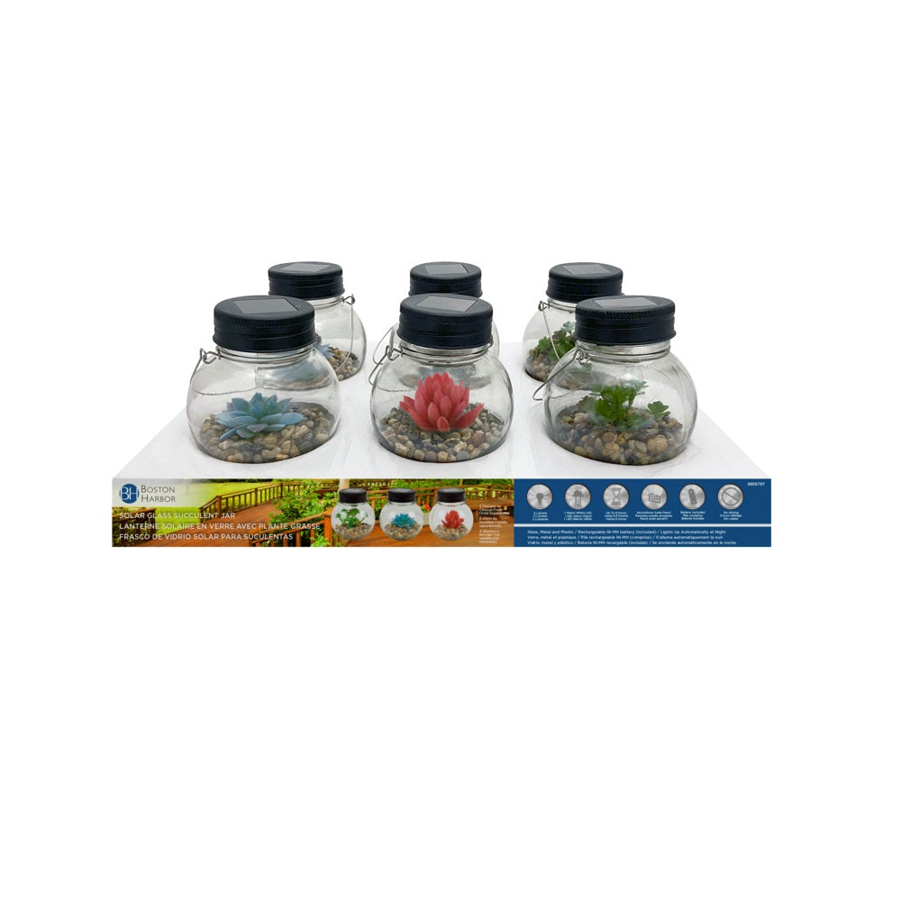 Boston Harbor 26147 Solar Glass Succulent Jar, 3 Lumens