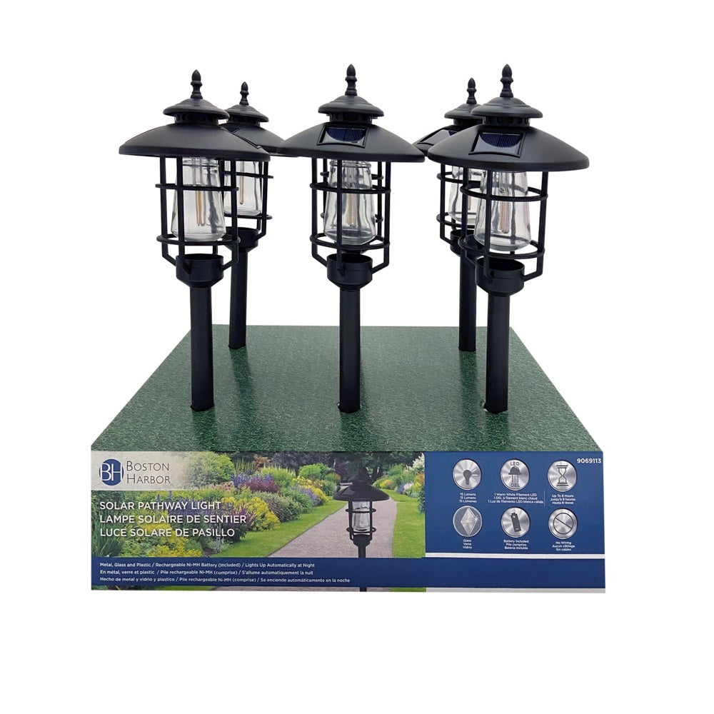 Boston Harbor 26074 Solar Stake Light With LED Filament, Black