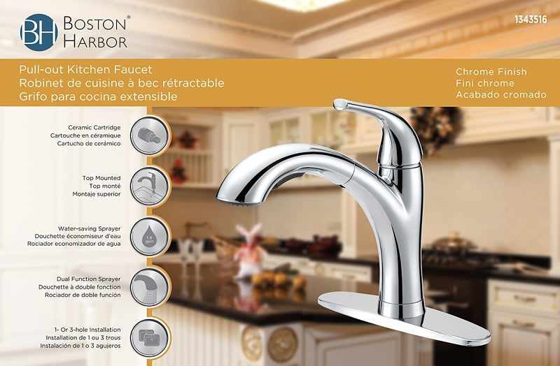 Boston Harbor TOBI21040009CP Single Handle Pull-Out Kitchen Faucet, Chrome