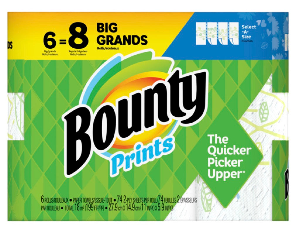 Bounty 74802 Paper Towel, Print, White