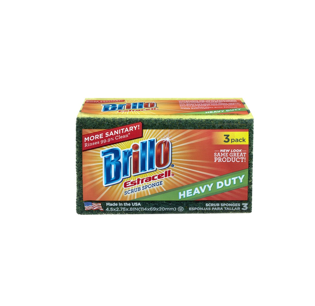 Brillo 21031 Estracell Heavy Duty Scrubber Sponge, Green/Yellow