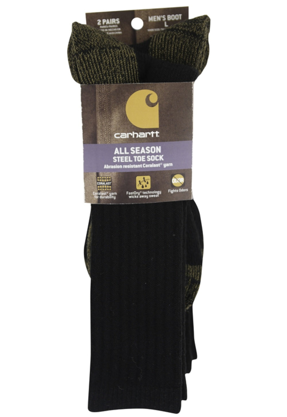 Carhartt A767-2 HBK L Men's Cushioned Boot Socks, L, Black