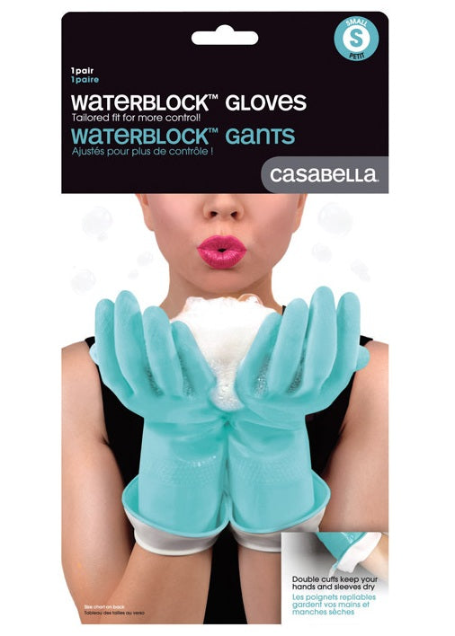 Casabella 46100 WaterBlock Cleaning Gloves, Latex, Blue, Small