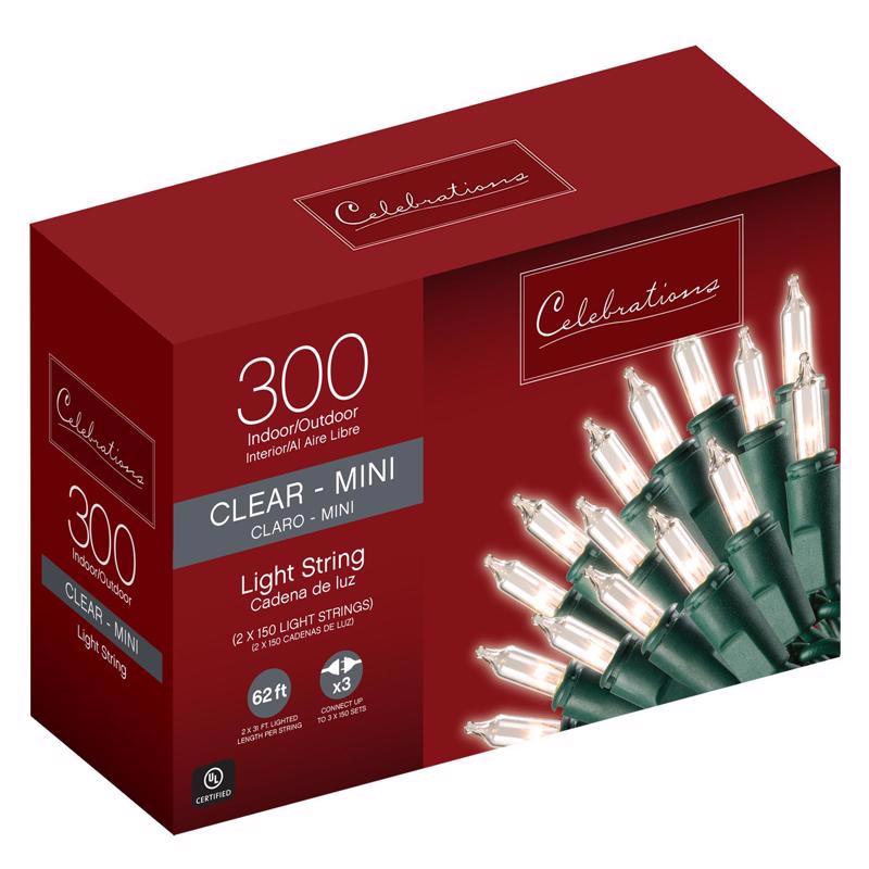 Celebrations 48150-71 Mini Light Set, 31', 300 Clear Lights