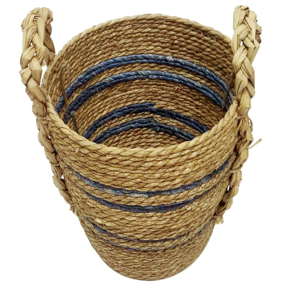 Celebrations AGN90504-S Straw Basket For Christmas Decoration, Tan/Blue