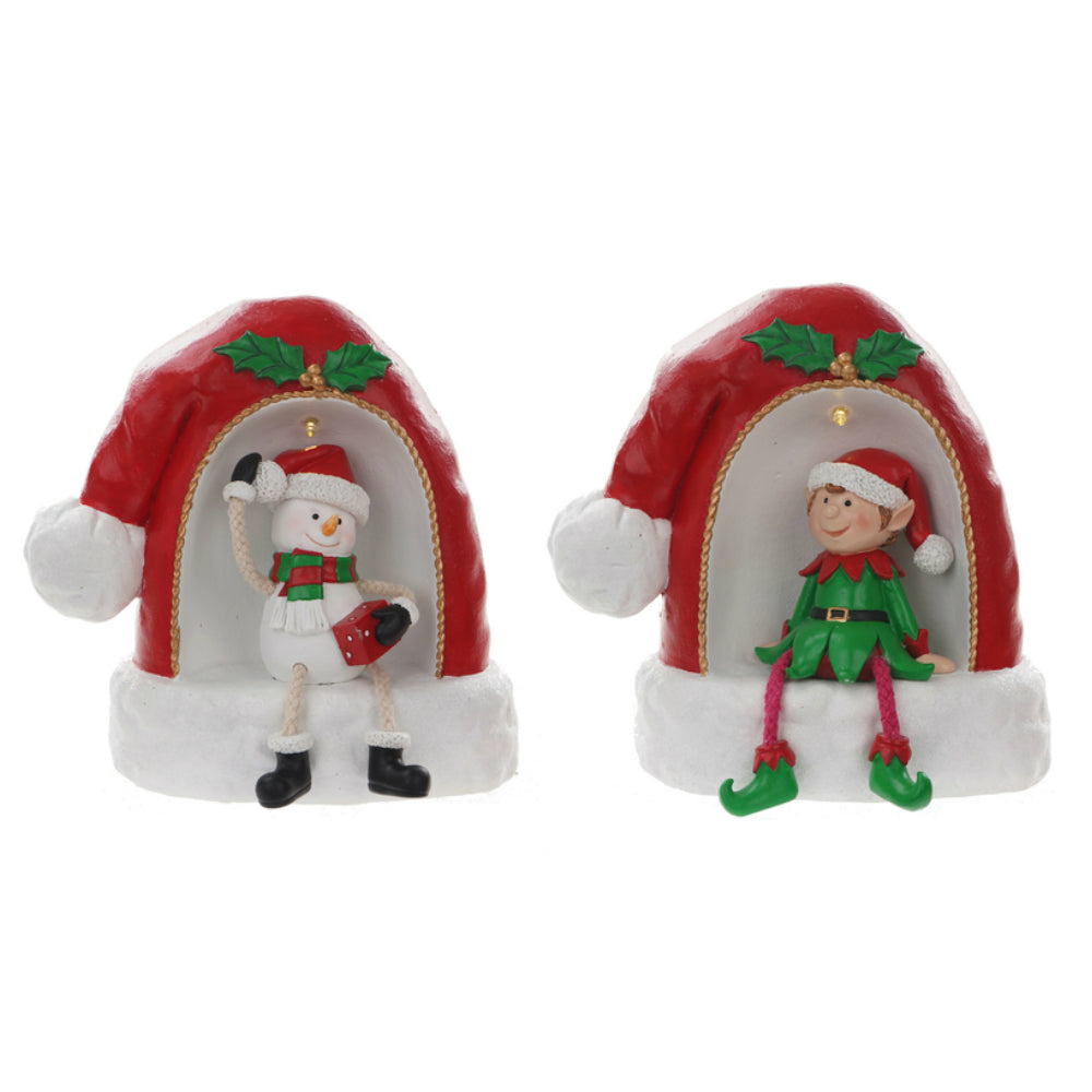 Celebrations BR190837/38 Snowman/Elf In Santa Hat Christmas Decoration, 8.25 In