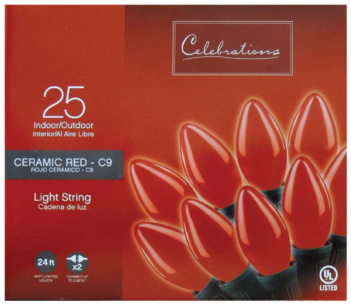 Celebrations C4BG4511 C9 Incandescent String Lights, 25 Lights, Red