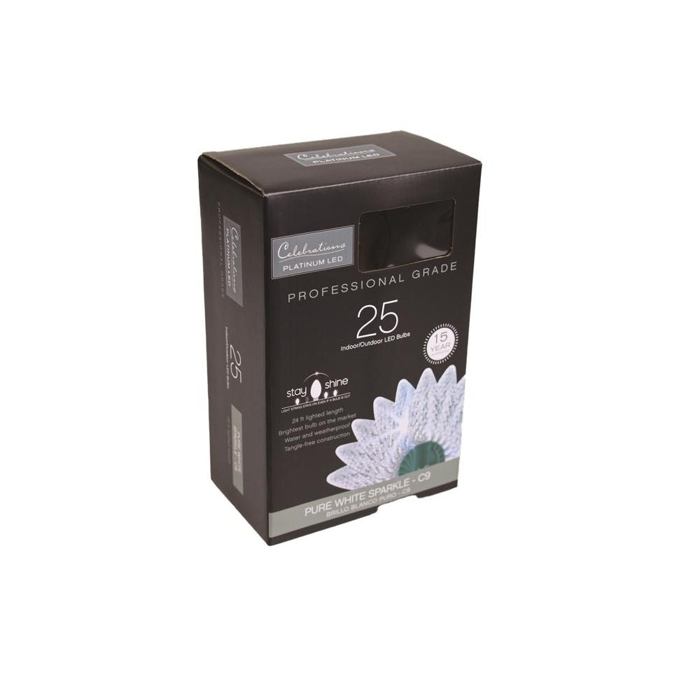 Celebrations C925FPWSA Platinum LED String Christmas Lights, 25 Feet