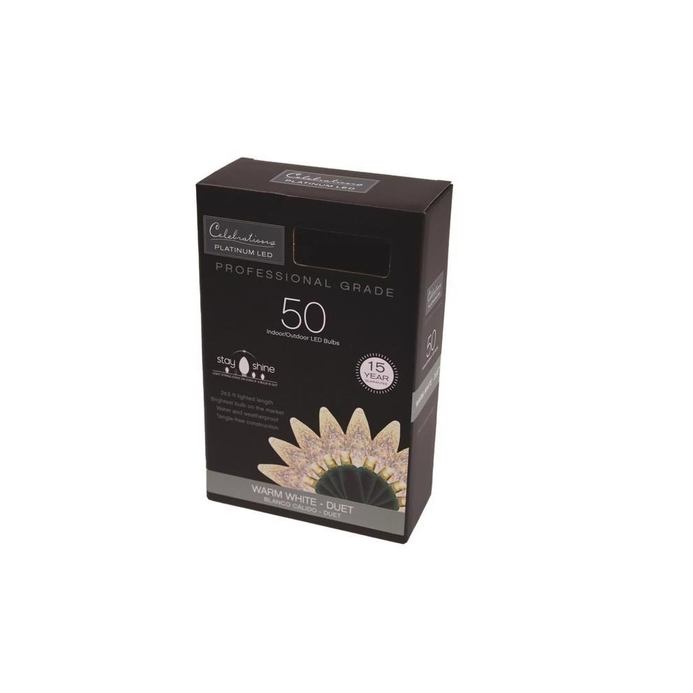 Celebrations C65MM50WWA Platinum LED C6 String Christmas Lights, 25 Feet
