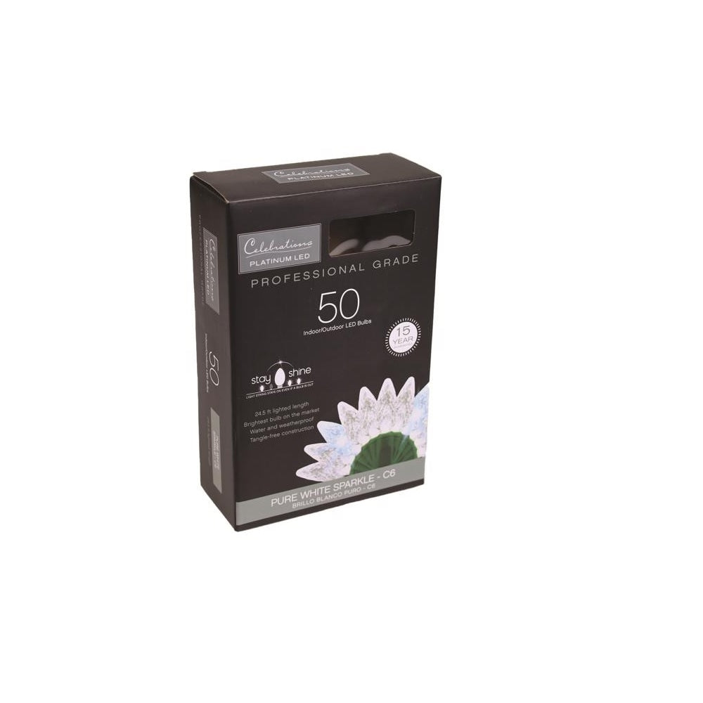 Celebrations C650PWSA Platinum LED C6 String Christmas Lights, Pure White