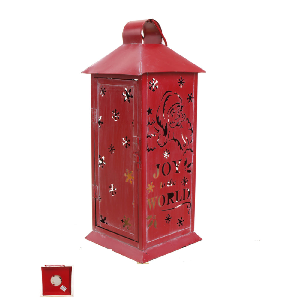 Celebrations D9170718 Joy To World Lantern With LED Candle, Red