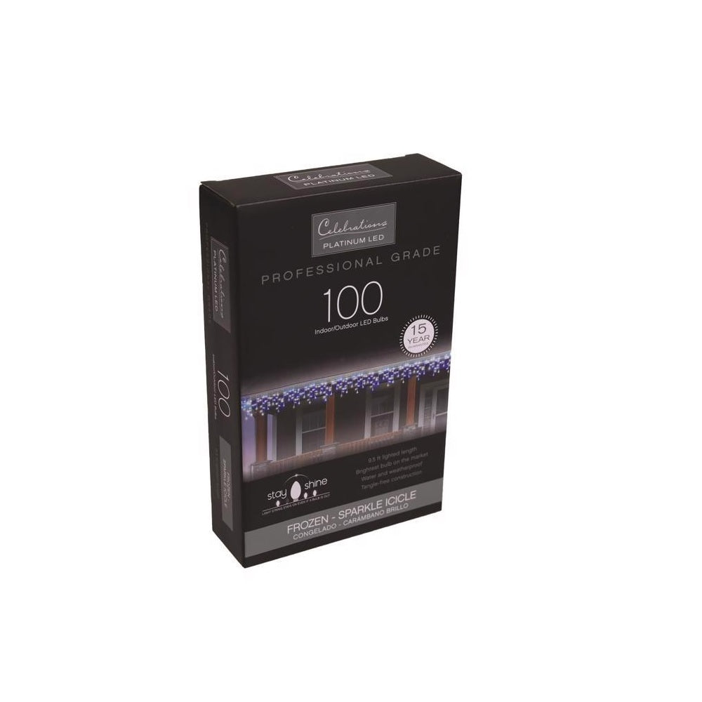 Celebrations ICT5FZSA Platinum LED T5 Icicle Christmas Lights, 100 Lights