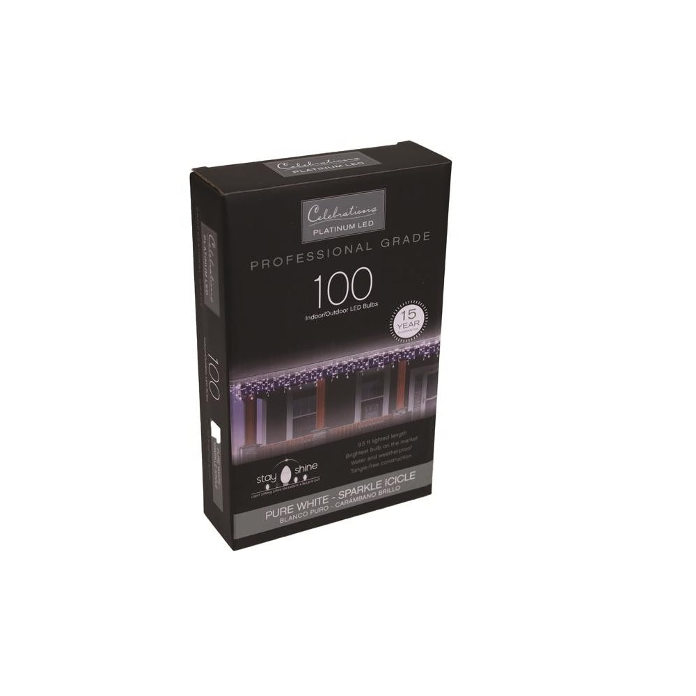 Celebrations ICT5PWSA Platinum LED T5 Icicle Christmas Lights, Pure White