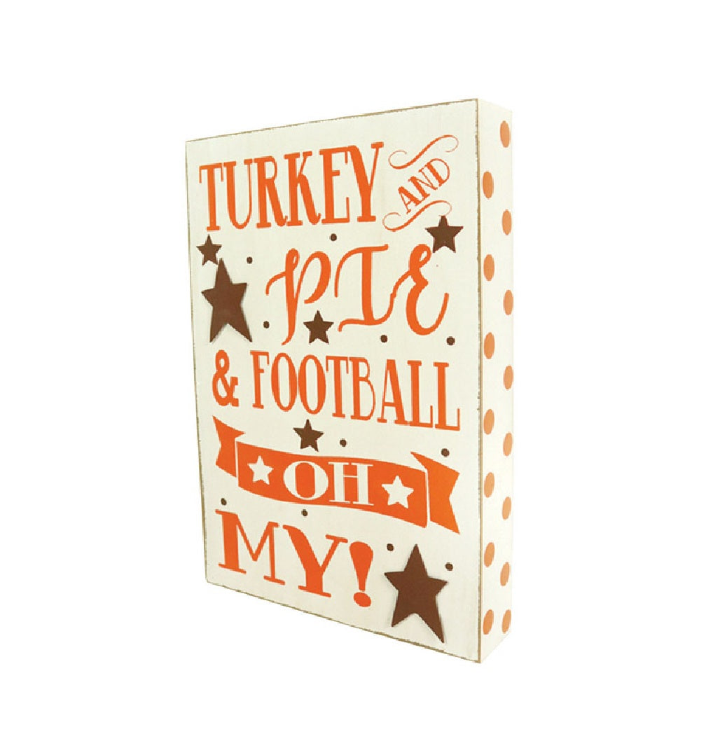 Celebrations JK37953 Turkey Pie Football Thanksgiving Block Sign