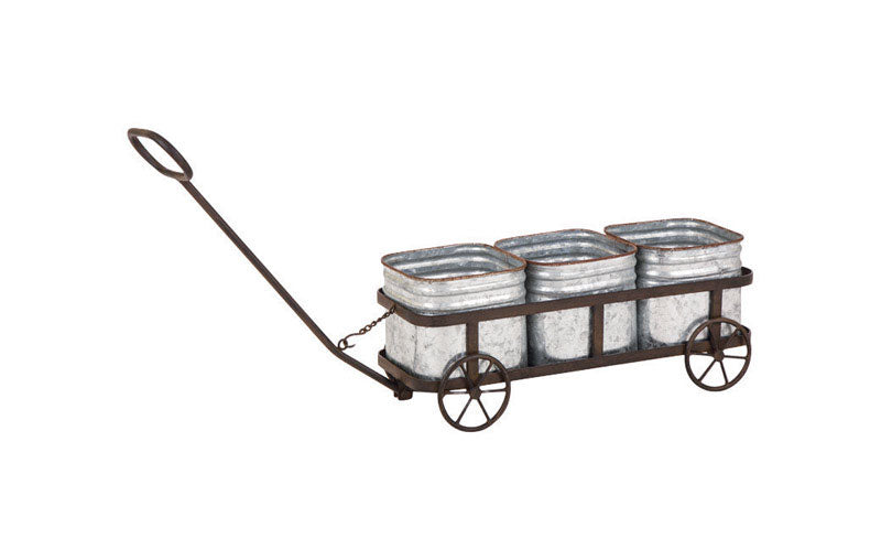 Celebrations JK46169 Vintage Planter Wagon, Steel, Galvanized, Brown