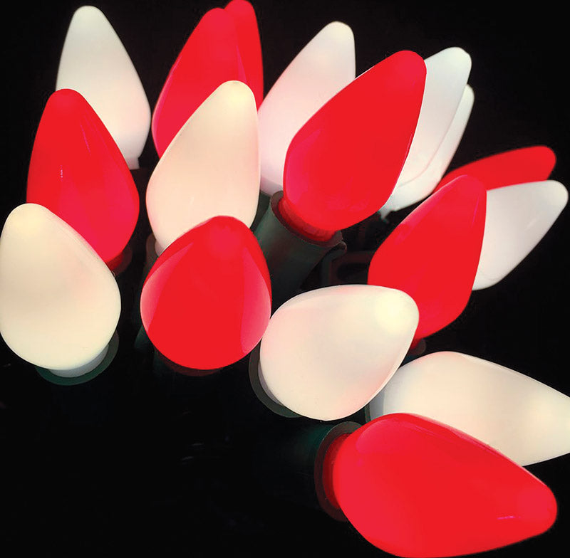 Celebrations LEDR-C750-SCCCA Christmas C7 LED Ceramic Look Light Set, Red/White, 24.5'