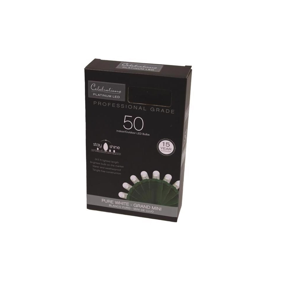 Celebrations 5MM50PWA Platinum LED Mini String Christmas Lights, Pure White