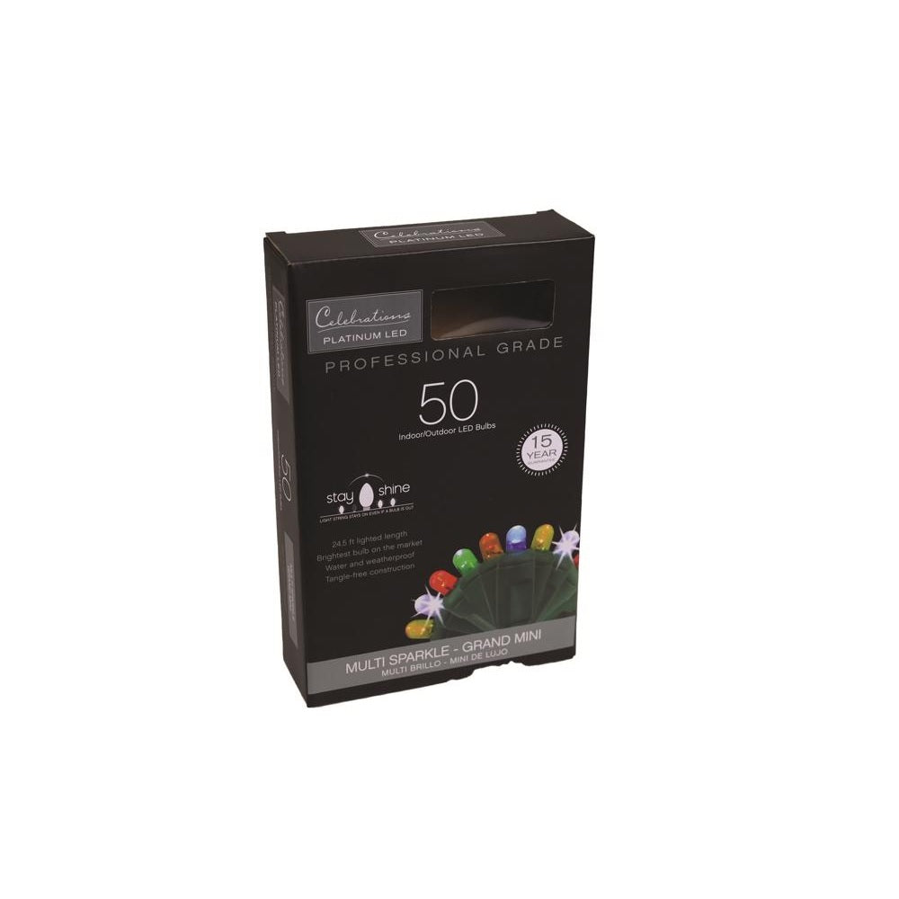 Celebrations 5MM50RFSA Platinum LED Mini String Christmas Lights, Multicolored