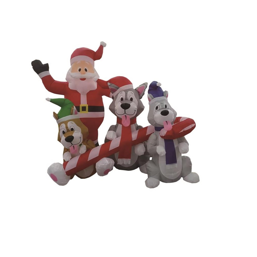 Celebrations 22MY090757 Inflatable Christmas Santa with Dogs, 6 Feet