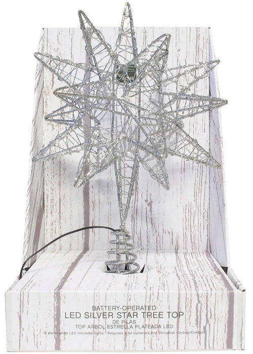 Celebrations 49235-71 Microdot LED Star Christmas Tree Topper, Silver