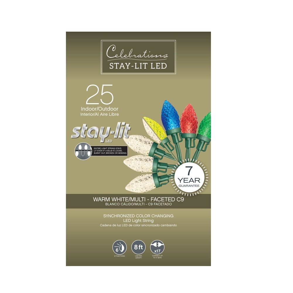 Celebrations 44904-71 Stay-lit LED C9 String Christmas Lights, 10 Feet