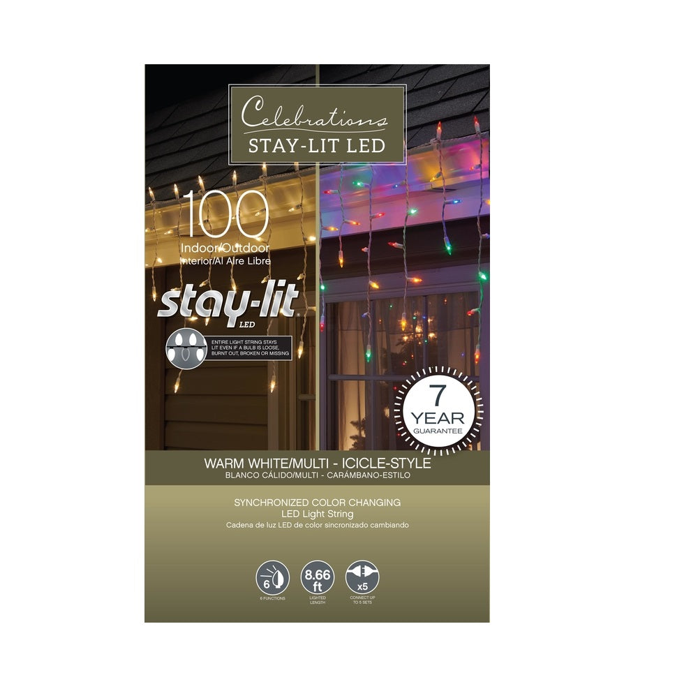 Celebrations 44902-71 Stay-lit LED Icicle Christmas Lights, 10.5 Feet