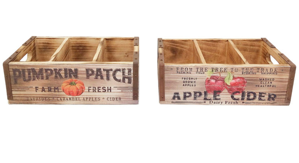 Celebrations THW80055 Three Compartment Harvest Christmas Crates, Wood