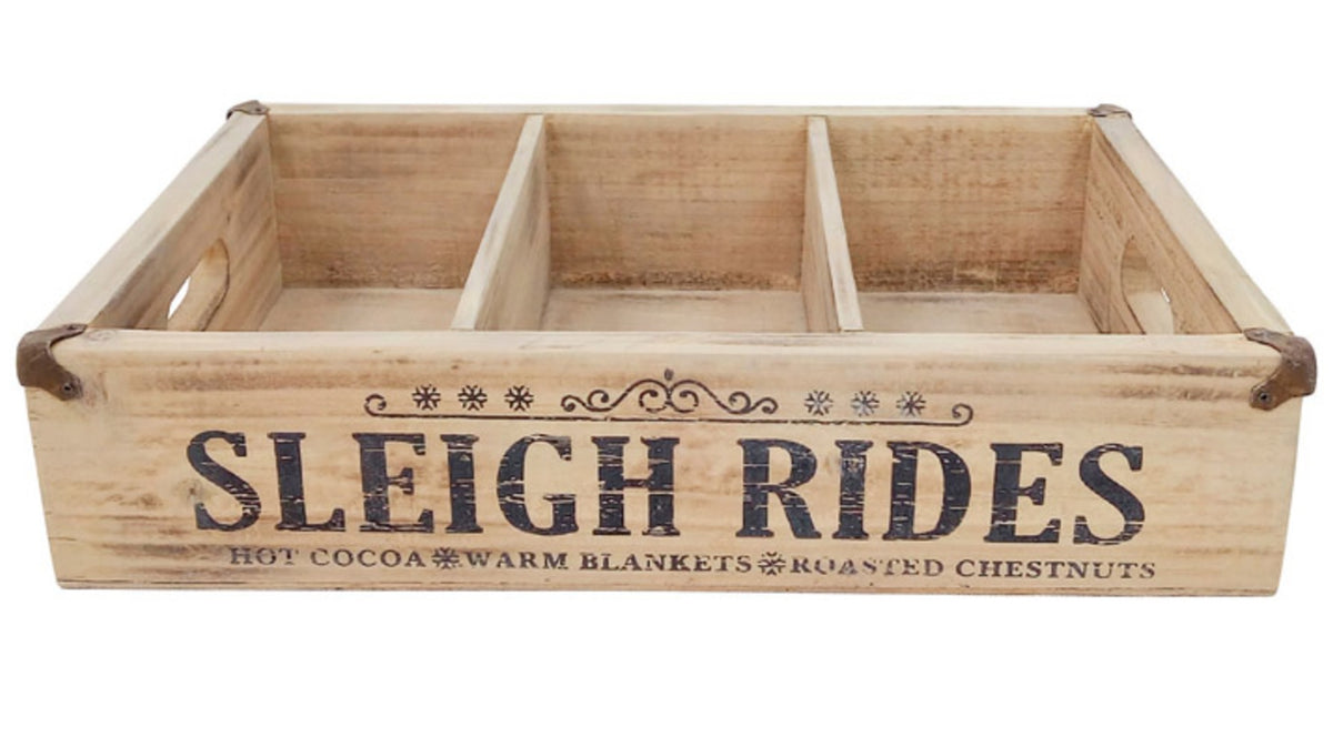Celebrations TXW0447A Sleigh Rides Crate Christmas Decor, Natural