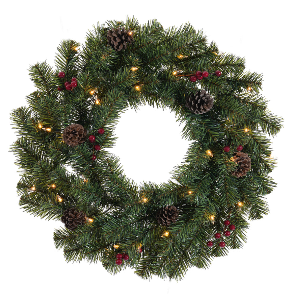 Celebrations W20-90-35LC Prelit Christmas Wreath, Green, Clear, 24 In