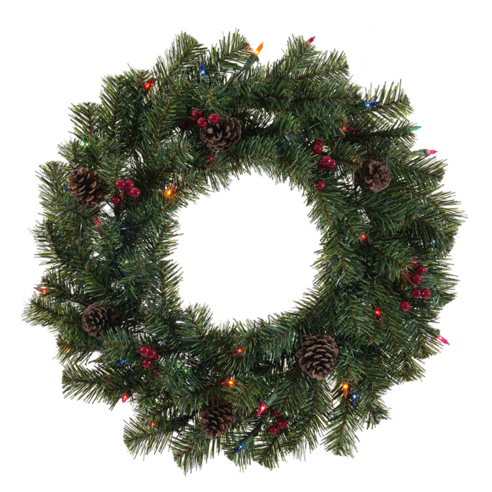 Celebrations W20-90-35LM Prelit Christmas Wreath, Green, Multicolored, 24 In